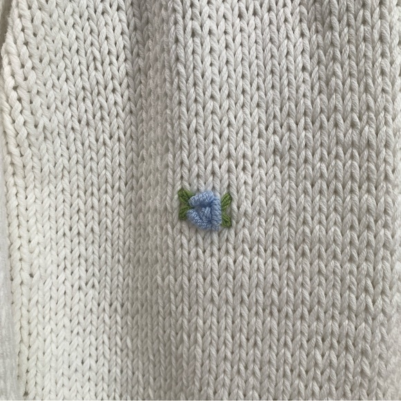 Fanm Mon Hand Knit embroidered blue rose cardigan cotton handcrafted XS/S NEW - Picture 6 of 15
